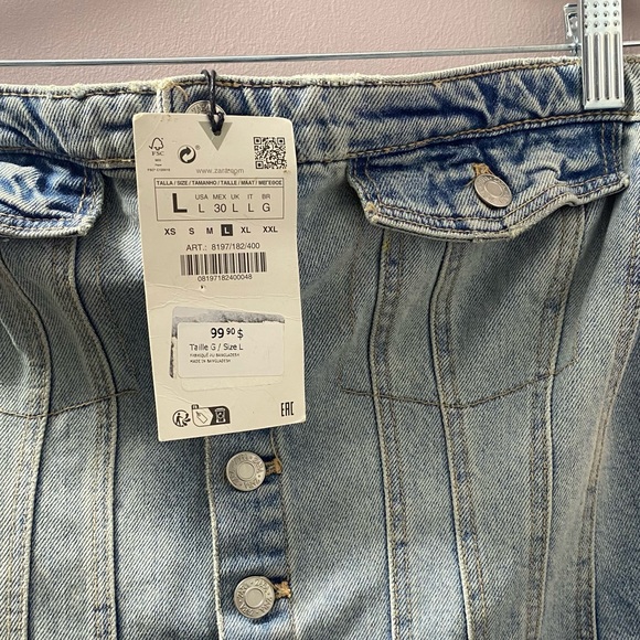 NEW ZARA STRAPLESS DENIM JUMPSUIT SIZE LARGE EDGY JEANS STREETWEAR ROMPER - Picture 6 of 7